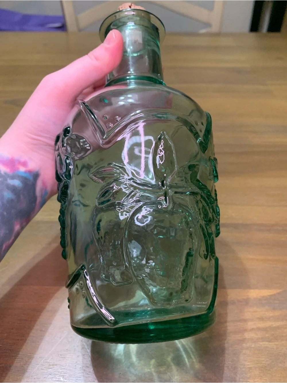 Vintage Libbey Embossed Green Bottle
